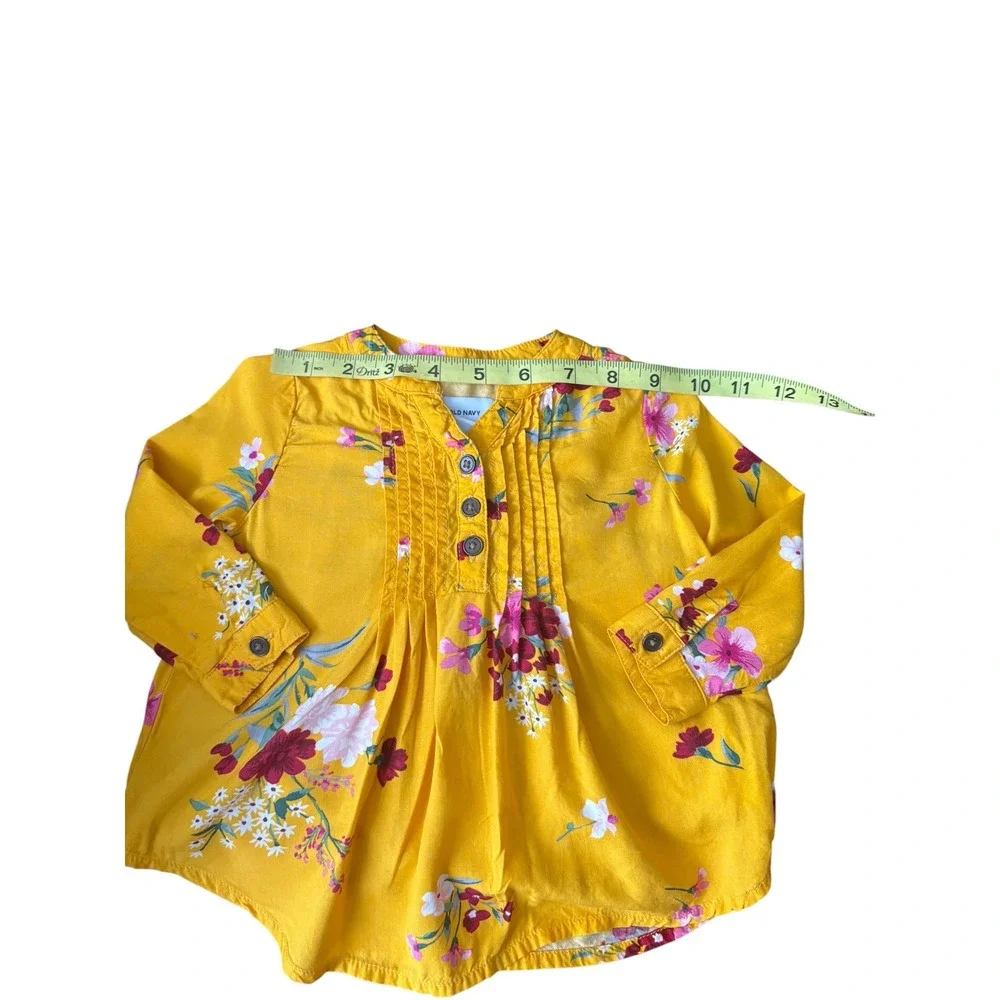 Old Navy Toddler Girls Yellow Floral Boho Tunic Top 12-18M Long Sleeve